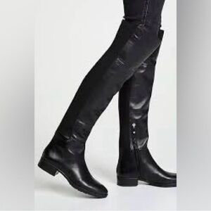 Sam Edelman Pam black leather ribbed knit over the knee tall riding boot. Size 6